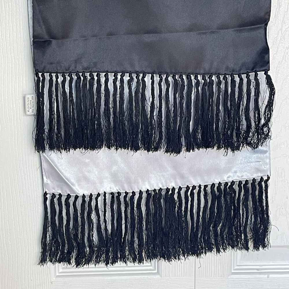 Reversible Scarf Fringe Gray And Black 38 x 12 Polyester - Picture 3 of 9